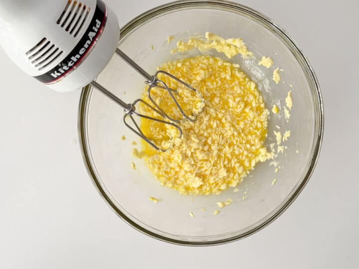 Mixing the butter and egg.