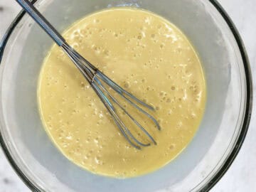 Mixing the liquid ingredients.