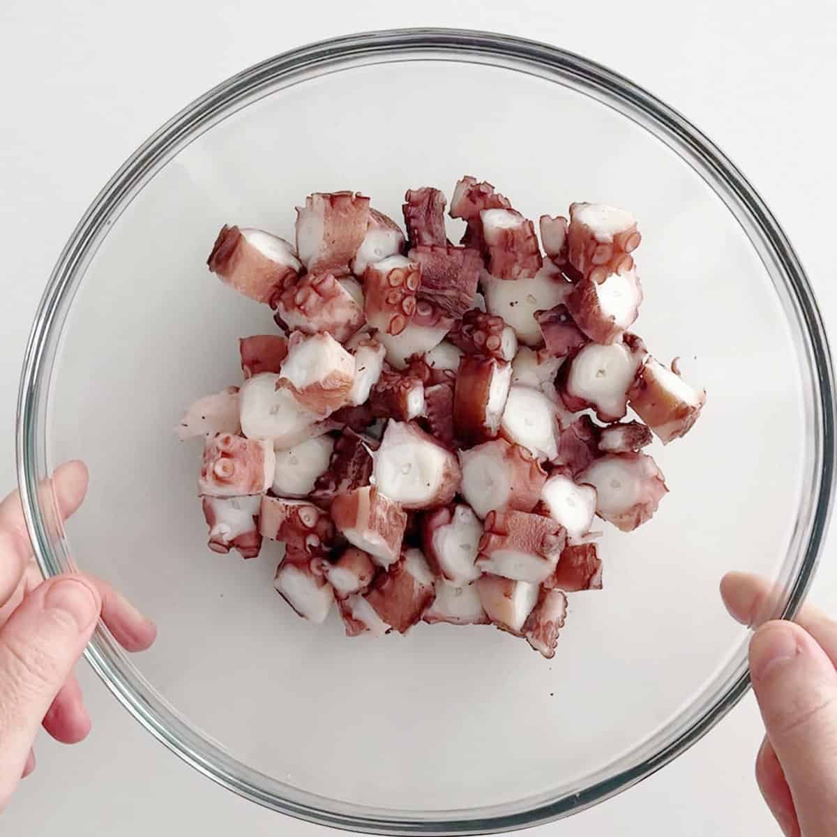 Octopus pieces in a bowl.