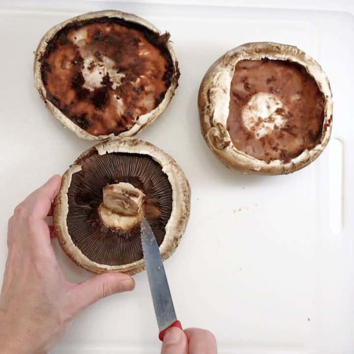 Prepping the mushrooms.