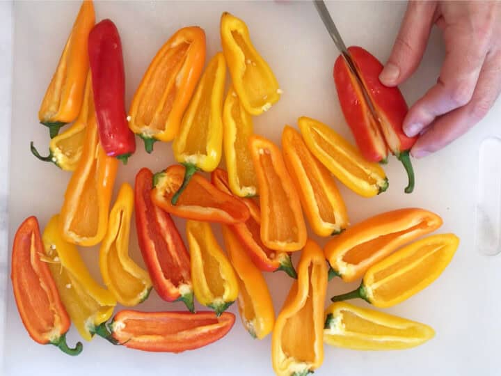 Prepping the peppers.