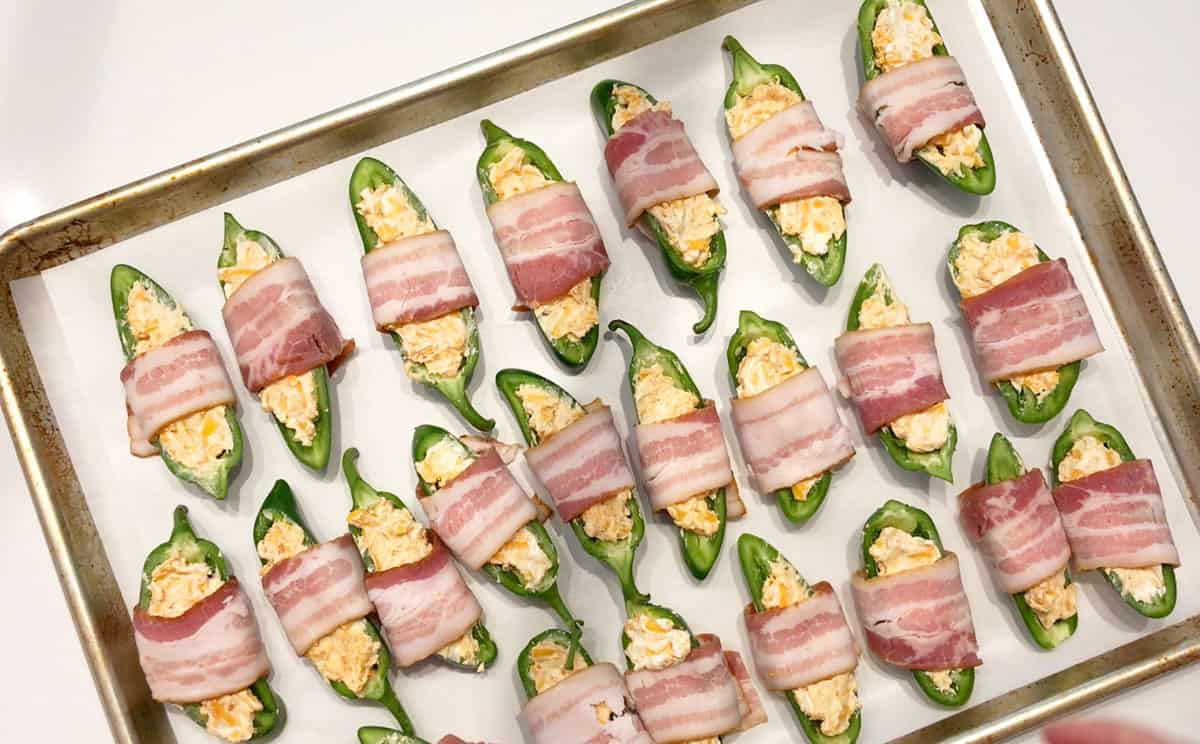 The jalapenos are ready for the oven.