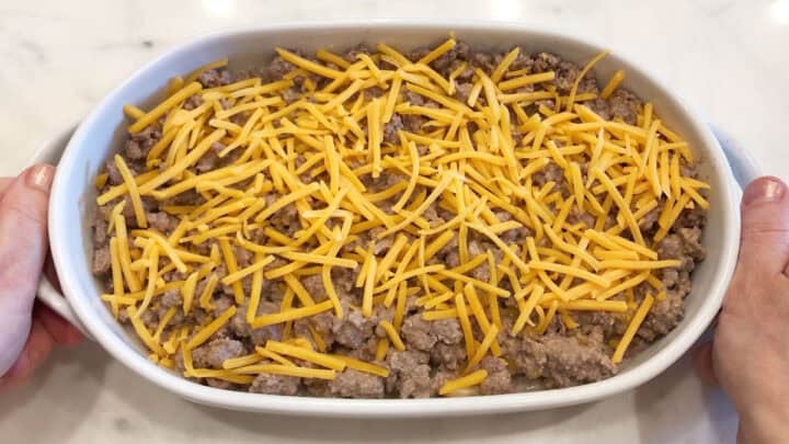 The casserole is ready for the oven.