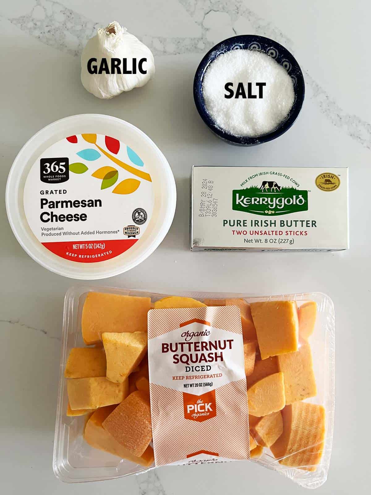 The ingredients needed to make mashed butternut squash.