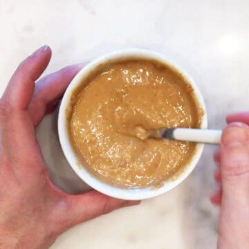 Mixing stevia into the batter.