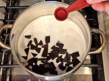 Heating the pudding ingredients.