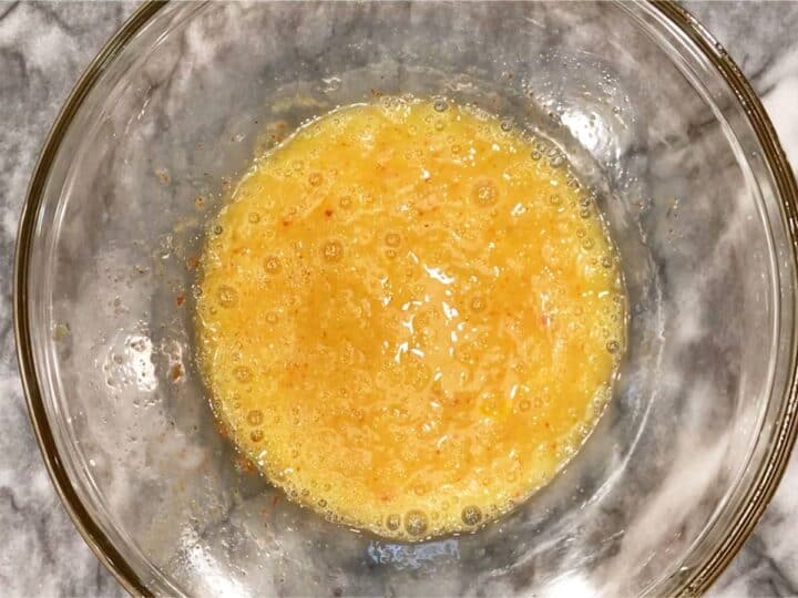 The liquid ingredients were mixed in a bowl.