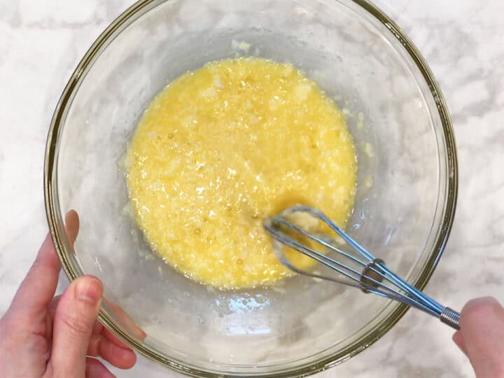 Mixing the liquid ingredients.