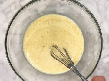 Mixing the liquid ingredients.