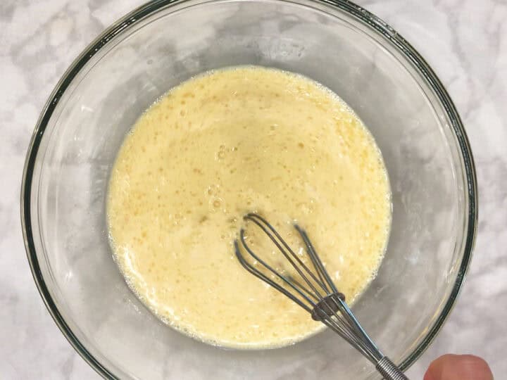 Mixing the liquid ingredients.