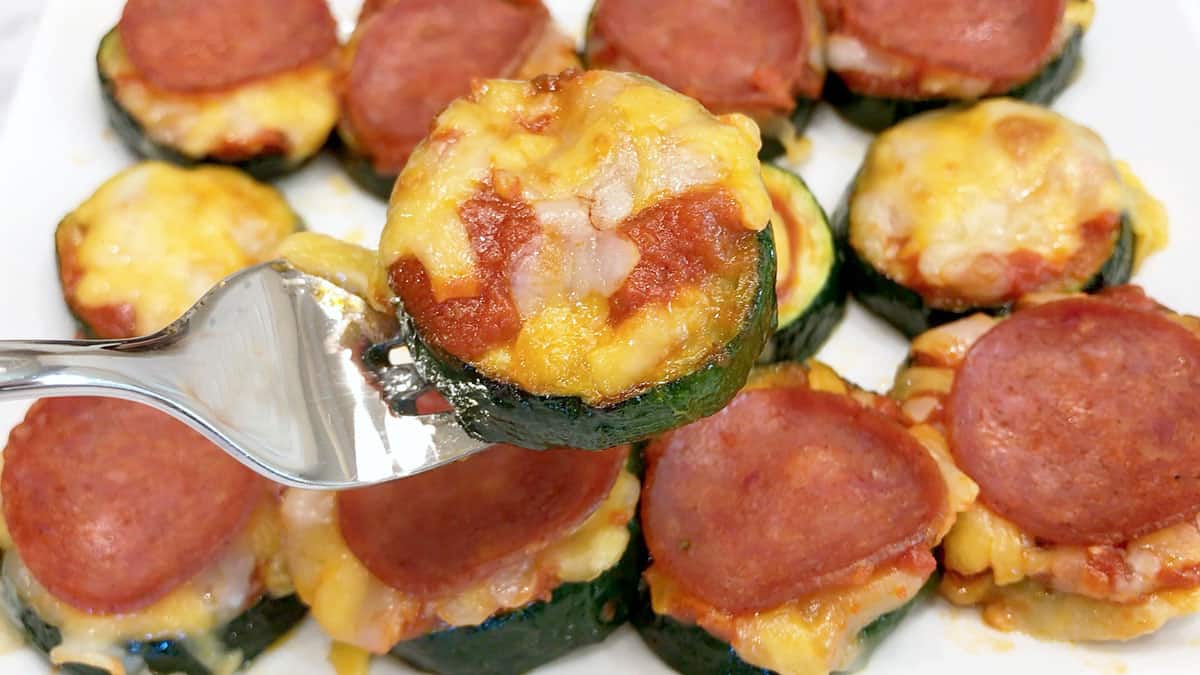 The zucchini pizza bites are served.