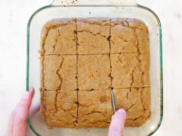 Cutting the cake to nine squares.