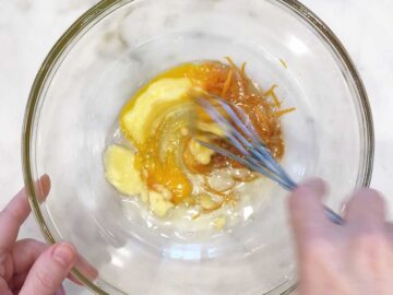 Mixing the liquid ingredients.