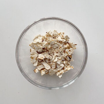 Matzo pieces in a bowl.