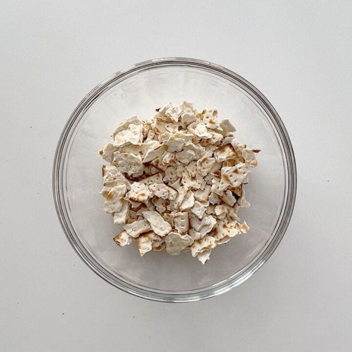 Matzo pieces in a bowl.