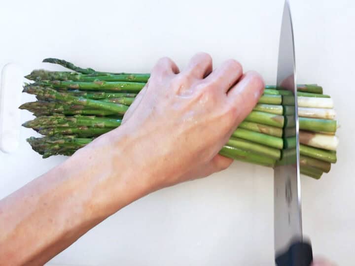 Trimming the asparagus.