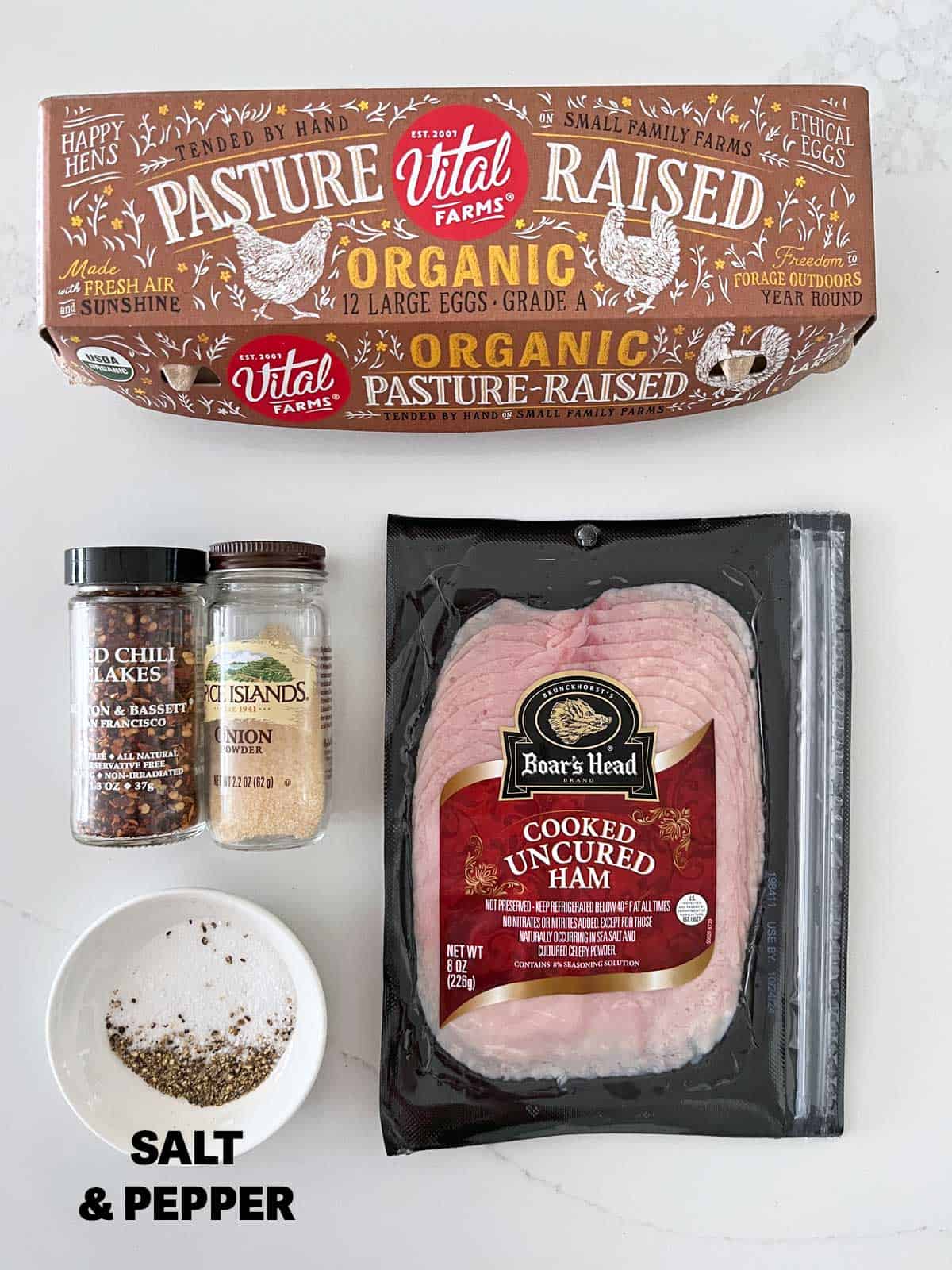 The ingredients needed to make ham and egg cups.