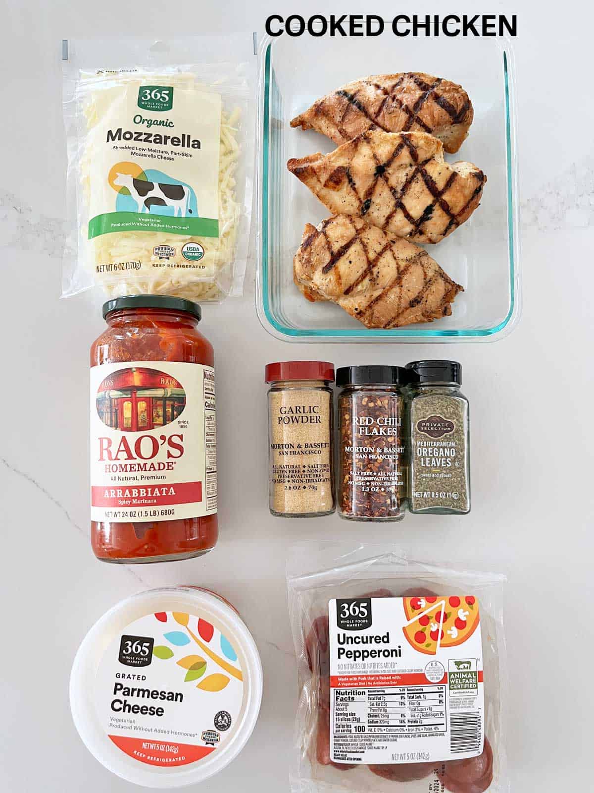 The ingredients needed to make a keto pizza casserole.