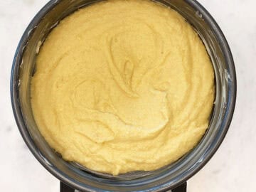 The cake batter was added to the pan.