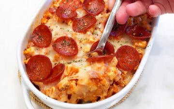 Keto pizza casserole is served.