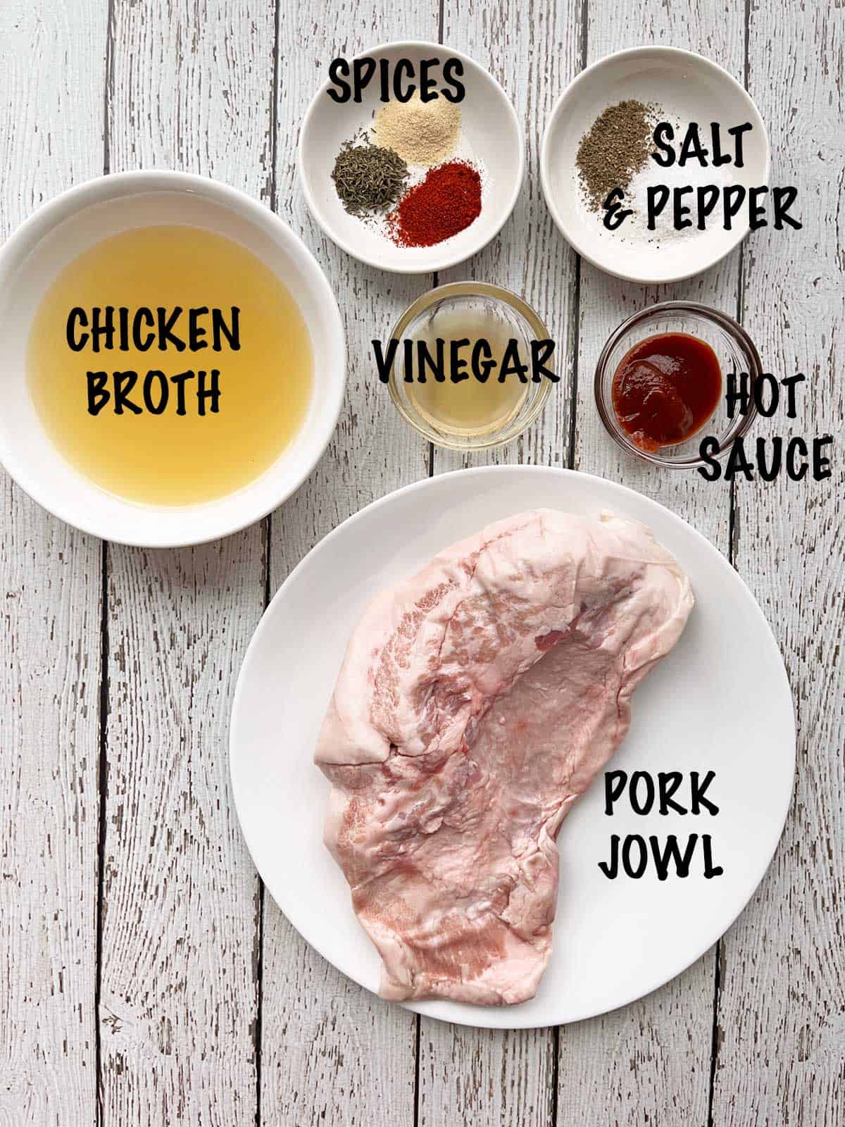 The ingredients needed to cook pork jowls.
