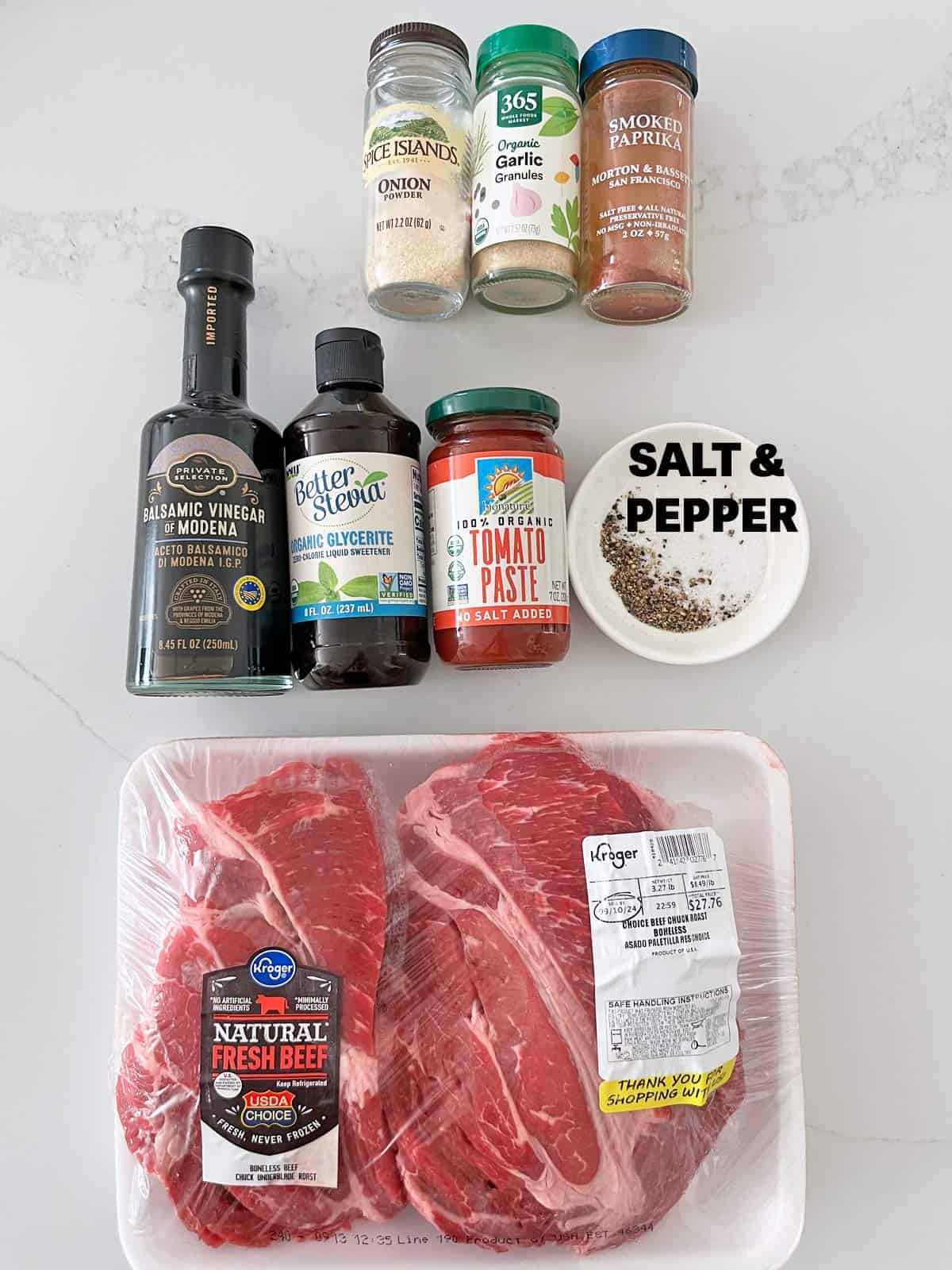 The ingredients needed to make pulled beef.