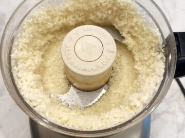 Riced cauliflower in the food processor.