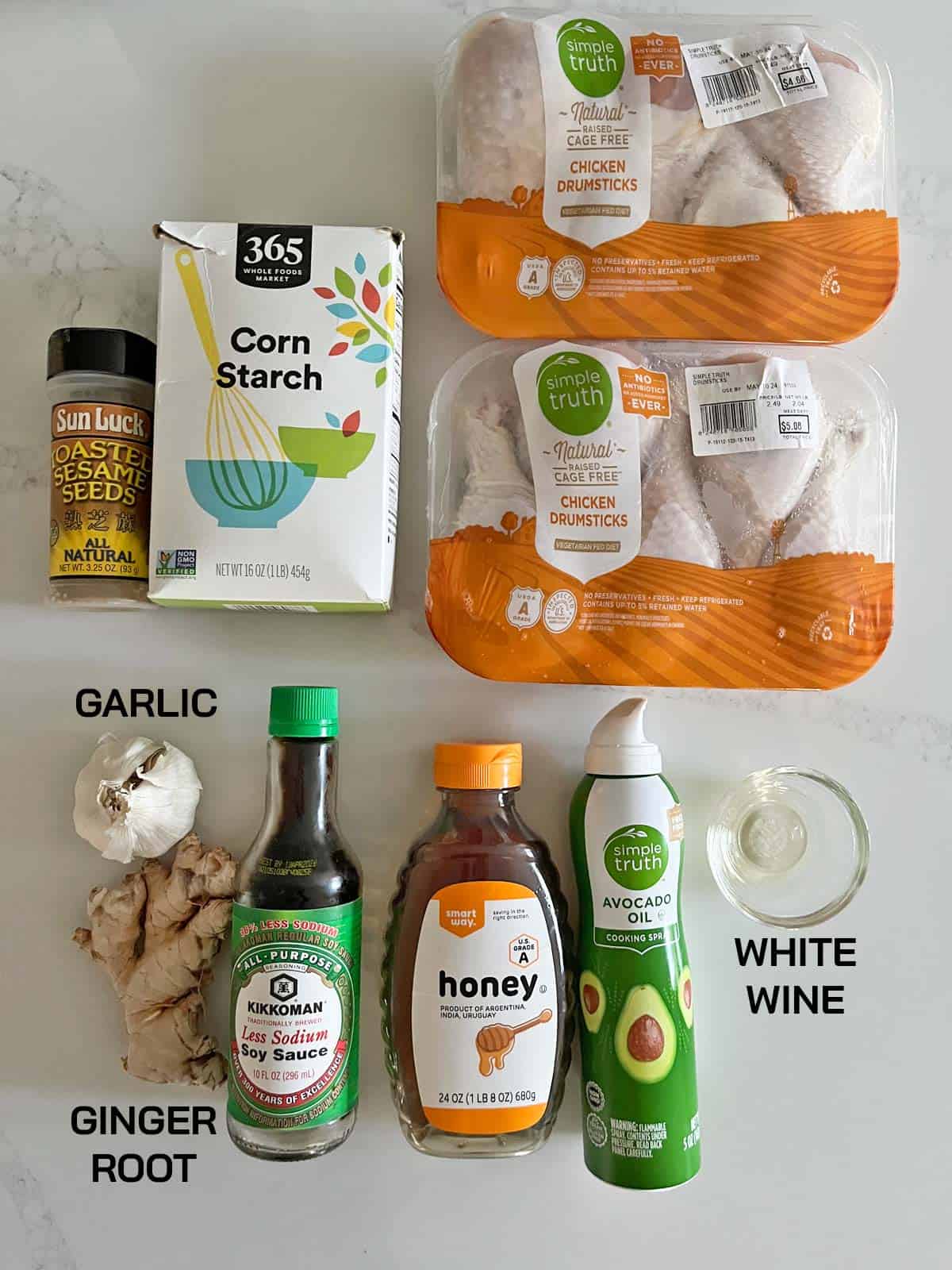 The ingredients needed to make teriyaki chicken drumsticks.