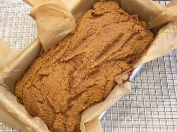 The bread is ready in the pan.