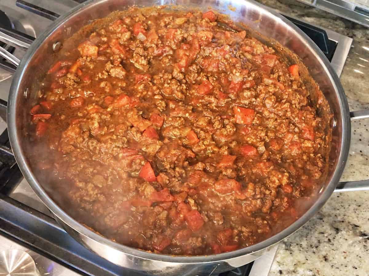 The chili is ready in the saucepan.