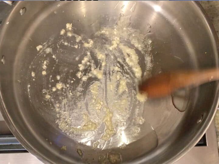 Cooking the garlic and ginger.