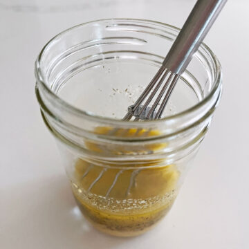 The dressing is ready in a jar.