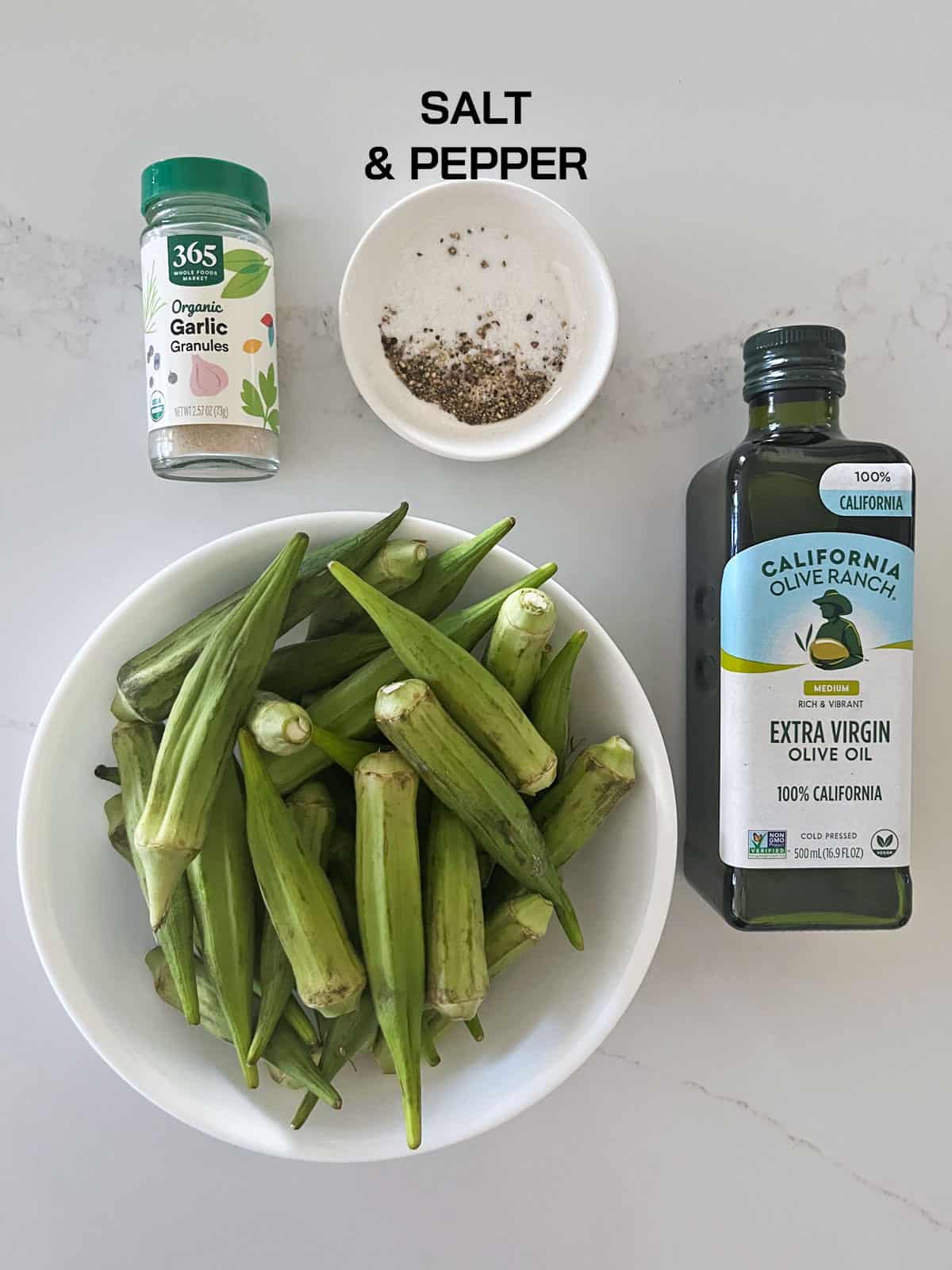 The ingredients needed to grill okra.