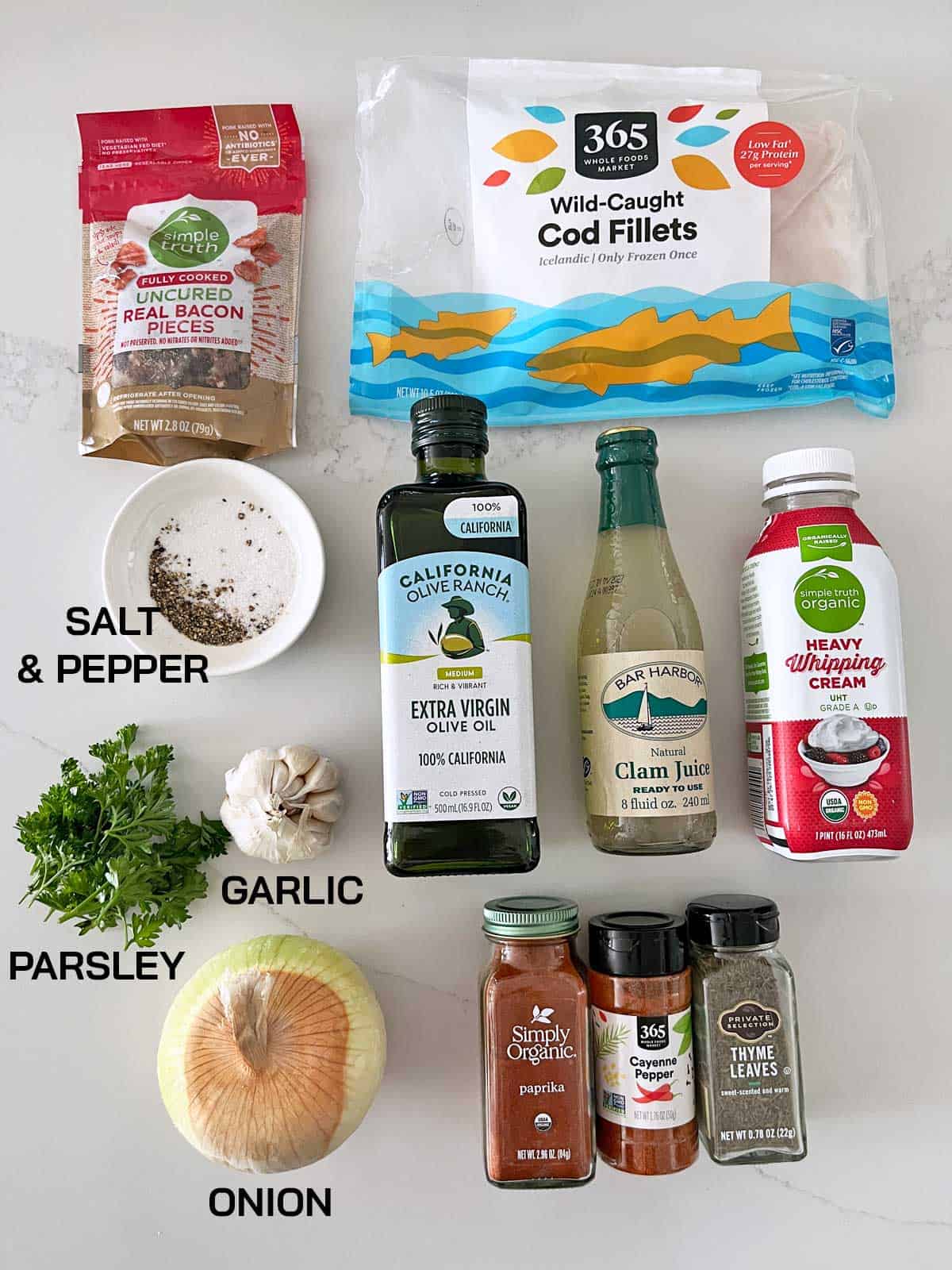 The ingredients needed to make keto fish chowder.