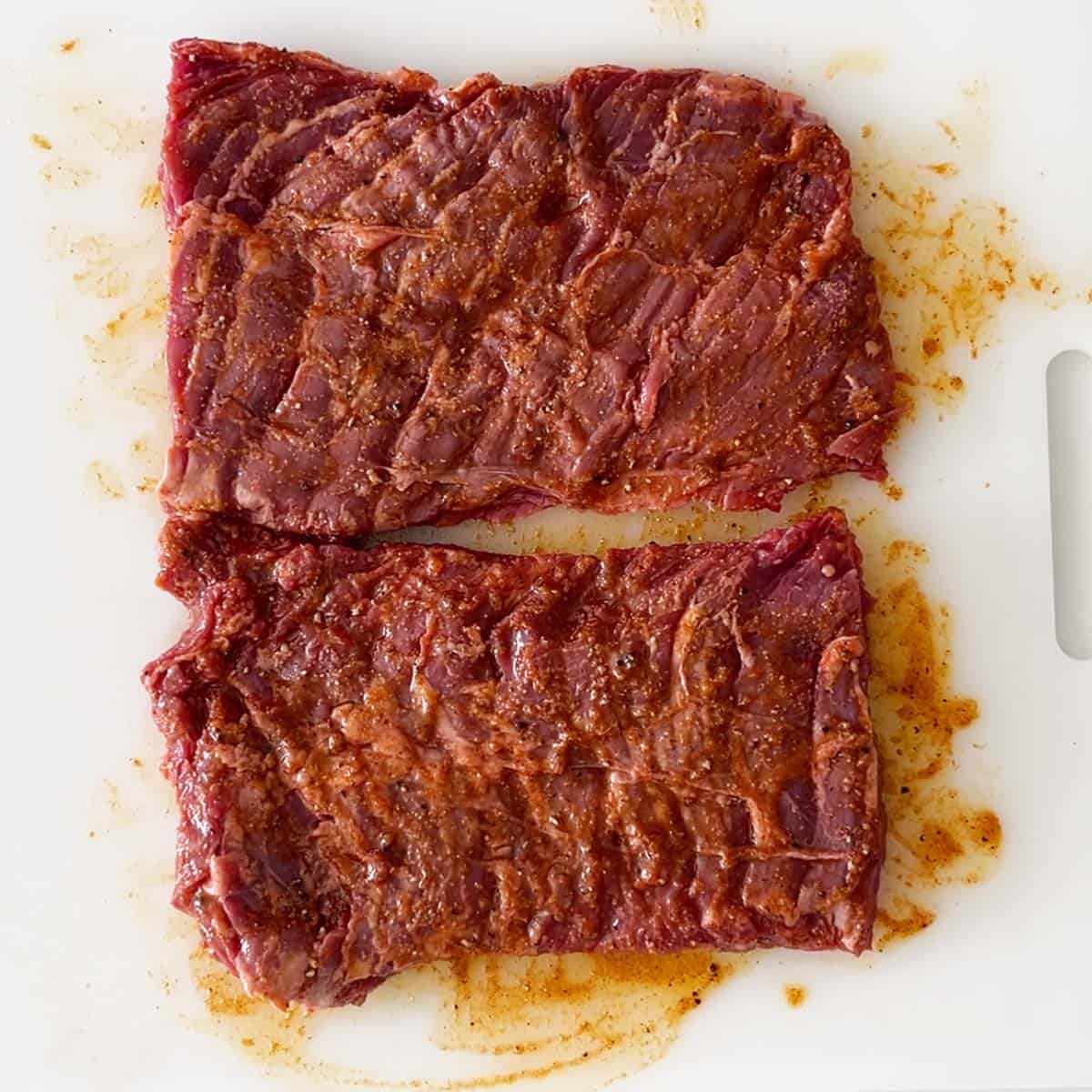 Marinating the steak.