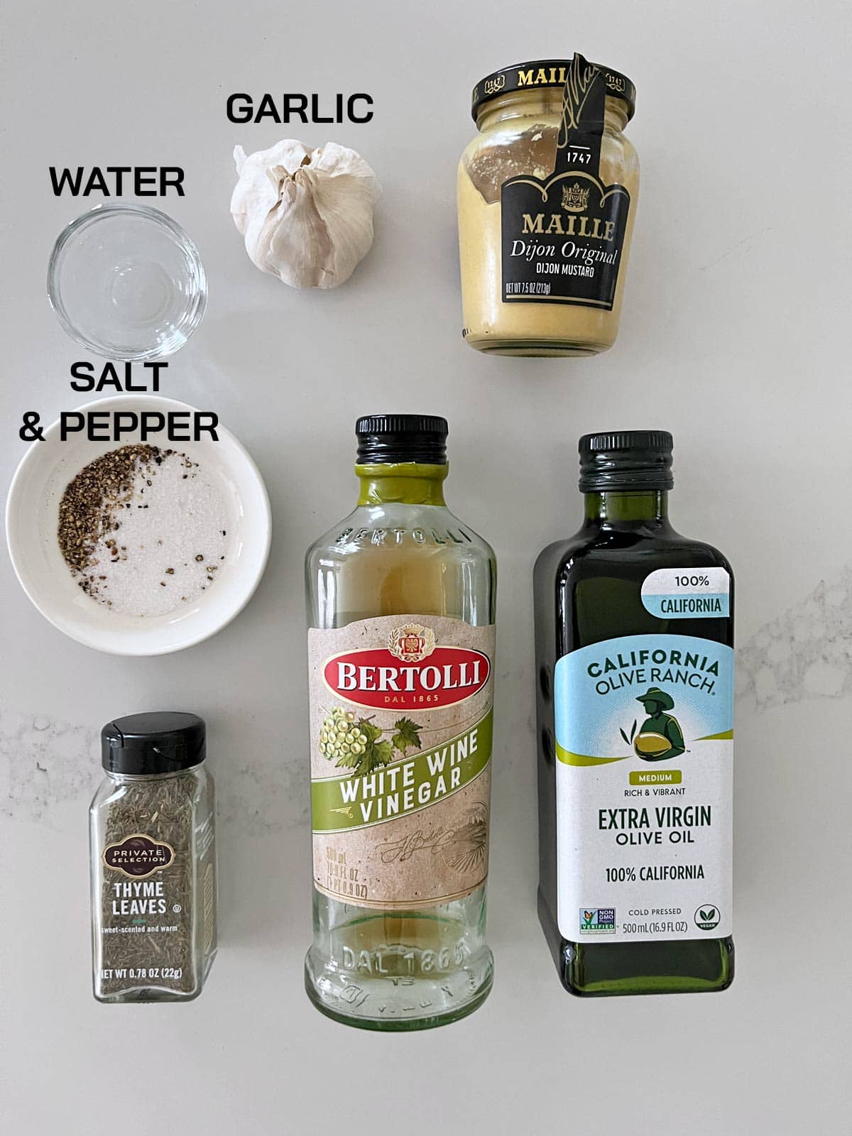 The ingredients needed to make the dressing for no mayo chicken salad.