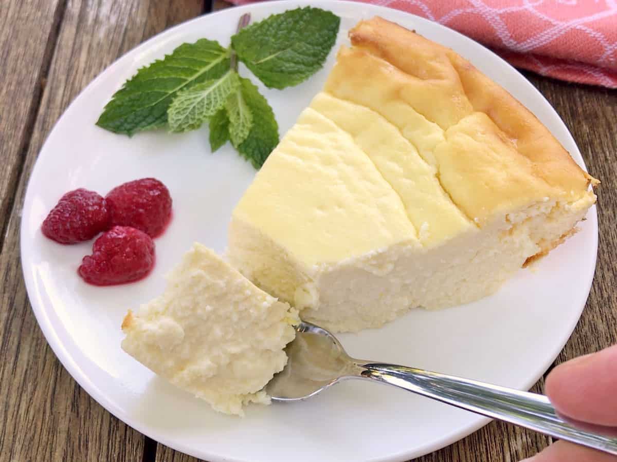 The ricotta cheesecake is served.