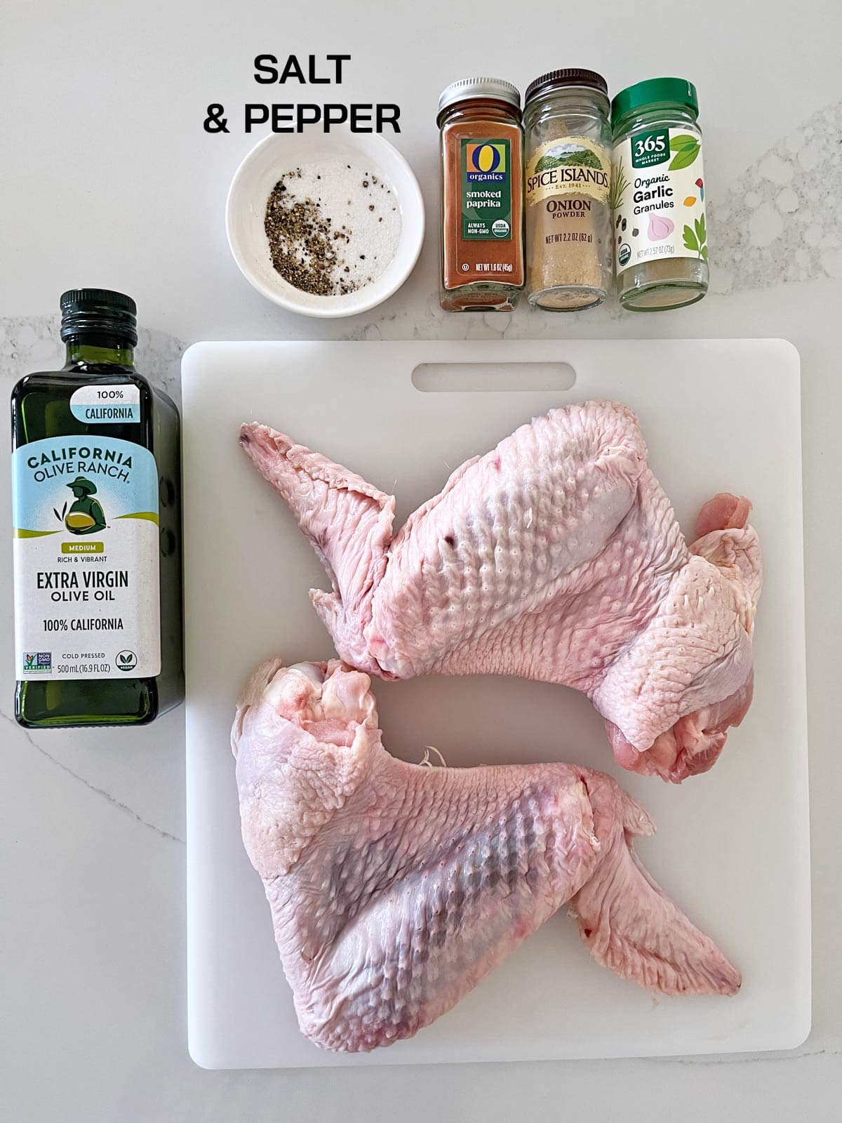 The ingredients needed to bake turkey wings in the oven.