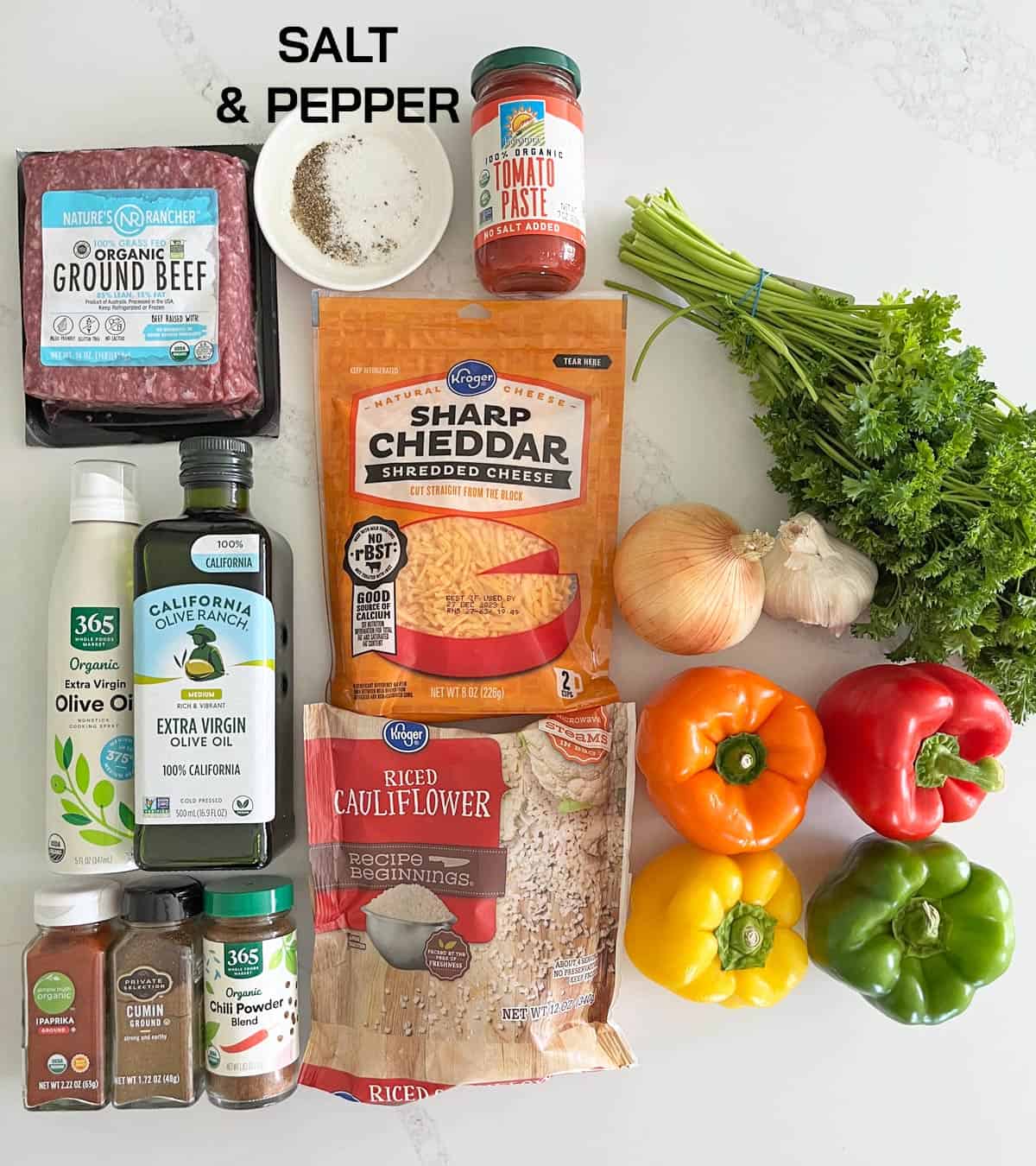 The ingredients needed to make stuffed peppers without rice.