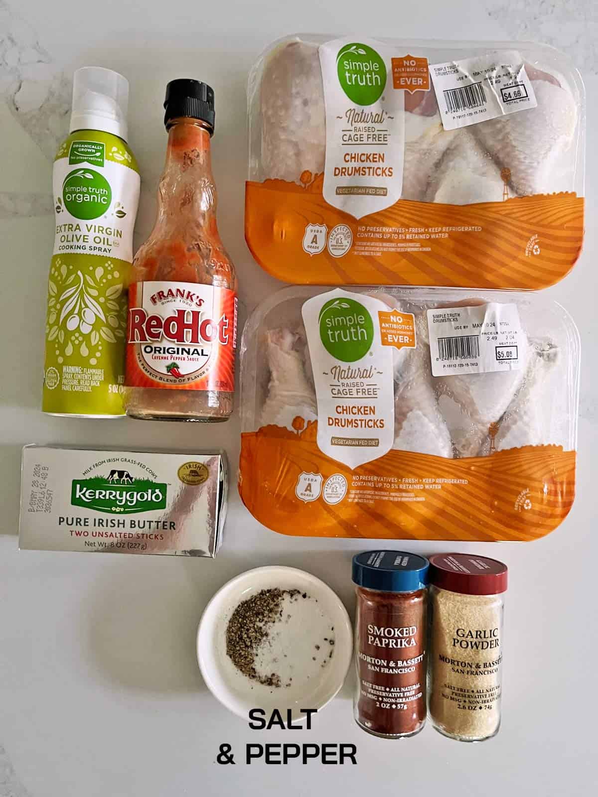 The ingredients needed to make buffalo drumsticks.