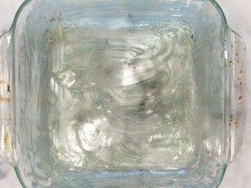 A buttered 8-inch baking dish.