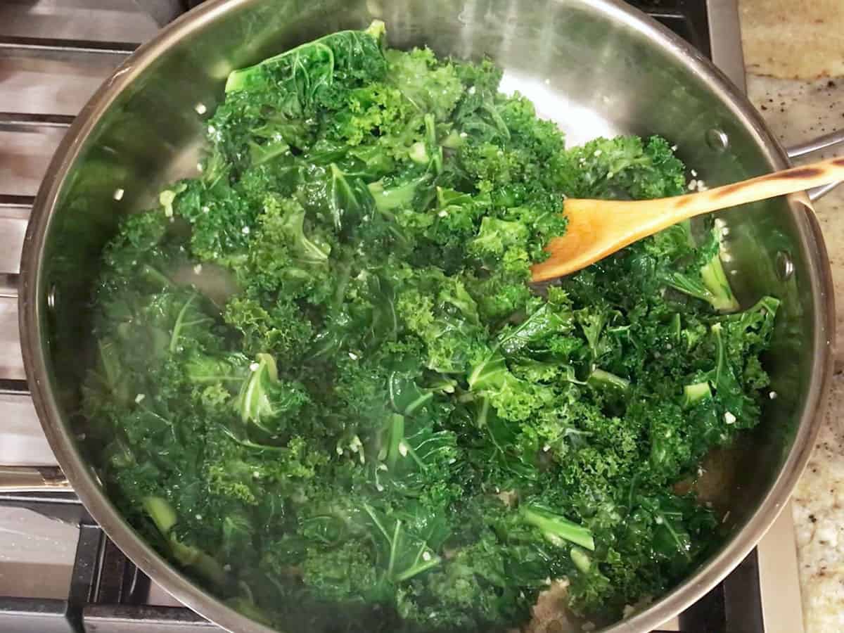 Cooking the kale.