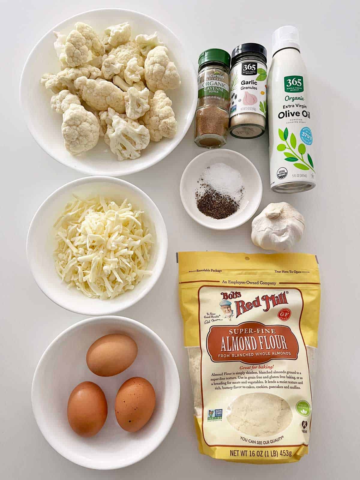 The ingredients needed to make cauliflower bites.