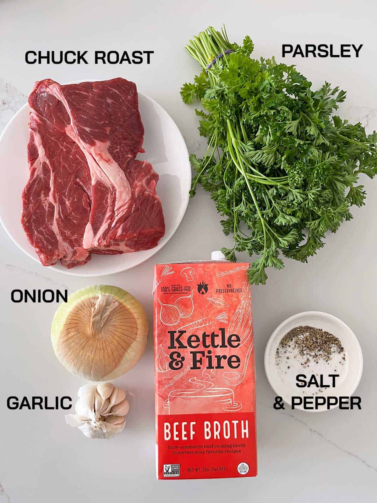 The ingredients needed to make a keto pot roast.