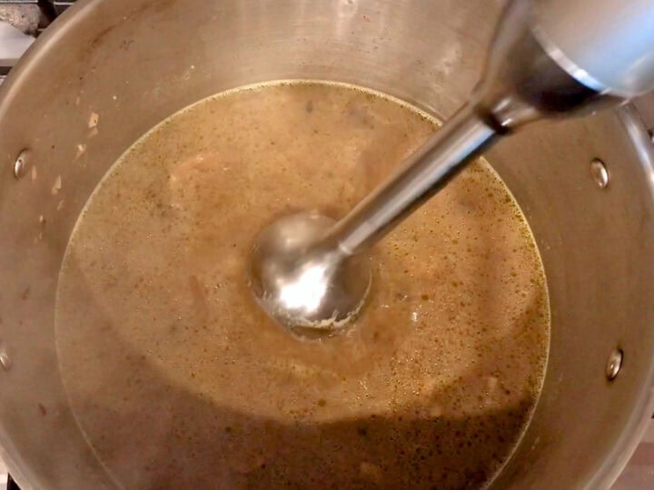Blending the soup.