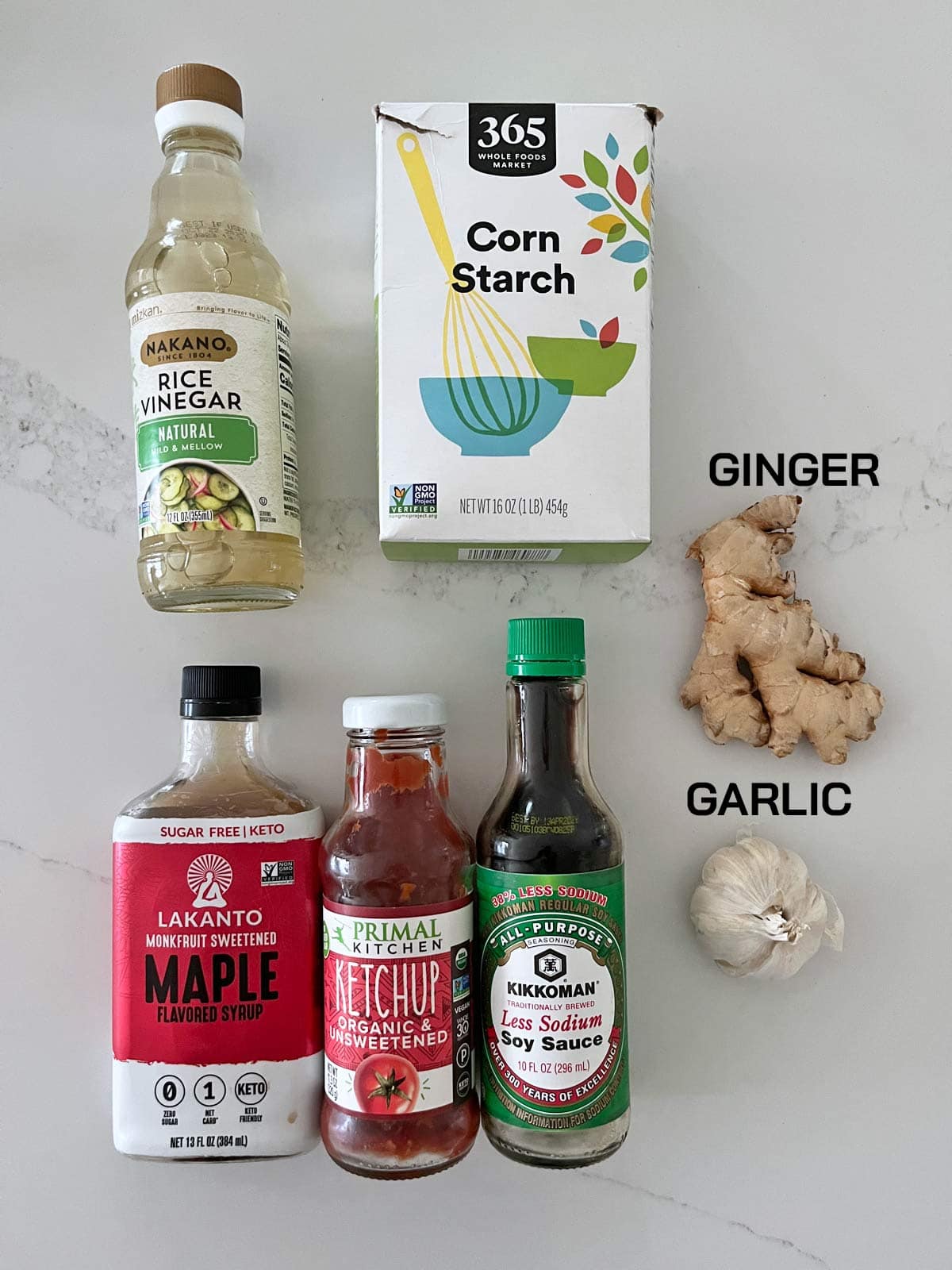 The ingredients needed for making the sauce for keto sesame chicken.
