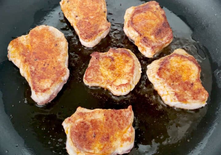 The medallions are ready in the skillet.