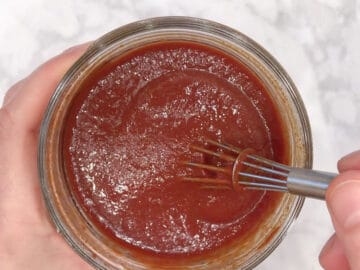 Mixing the BBQ sauce.