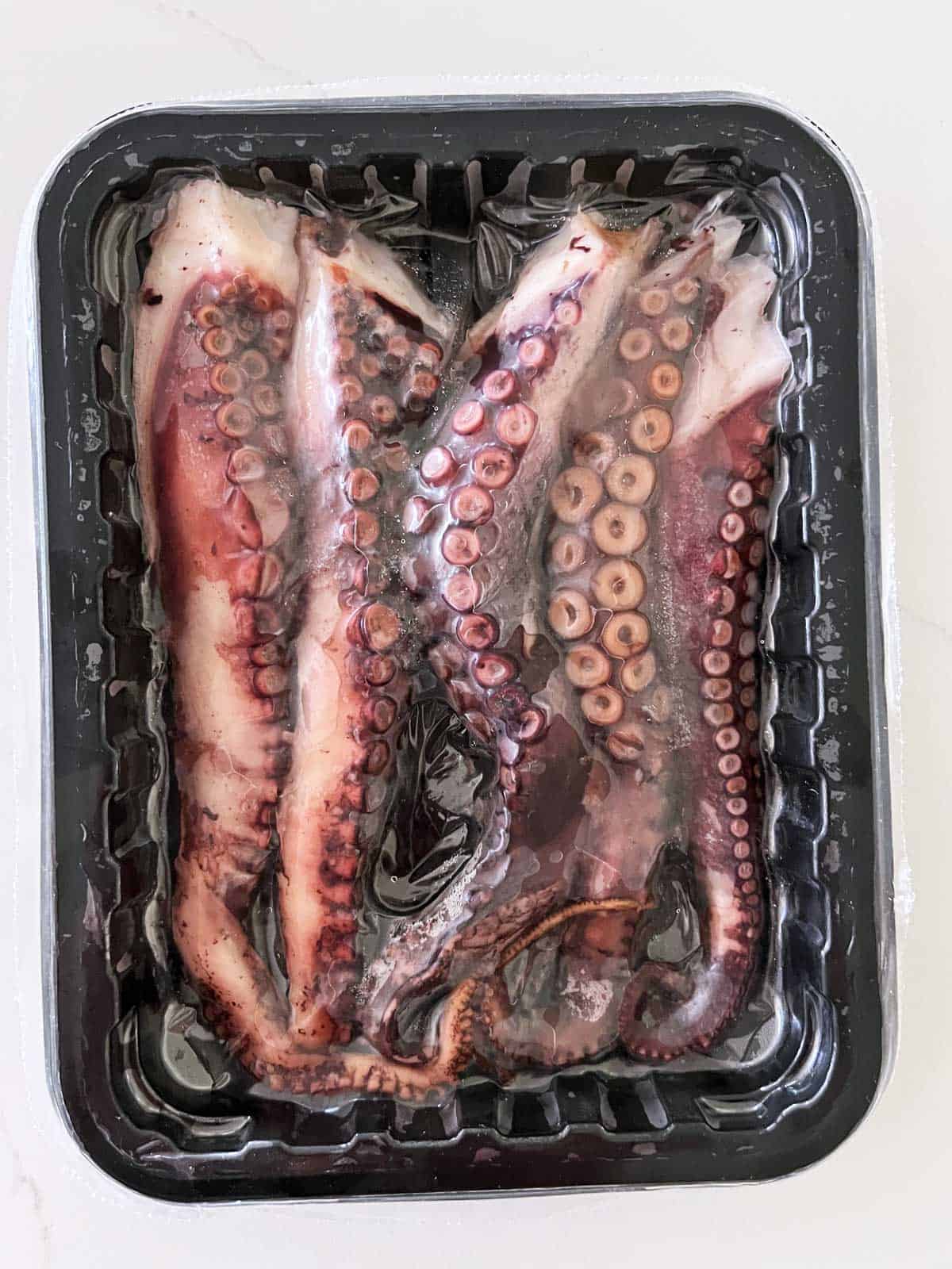 Packaged cooked octopus.