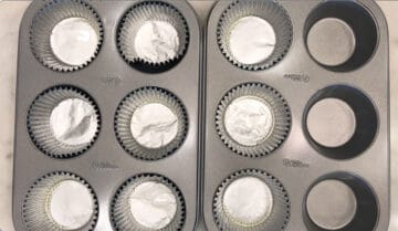 Foil-lined muffin tin.